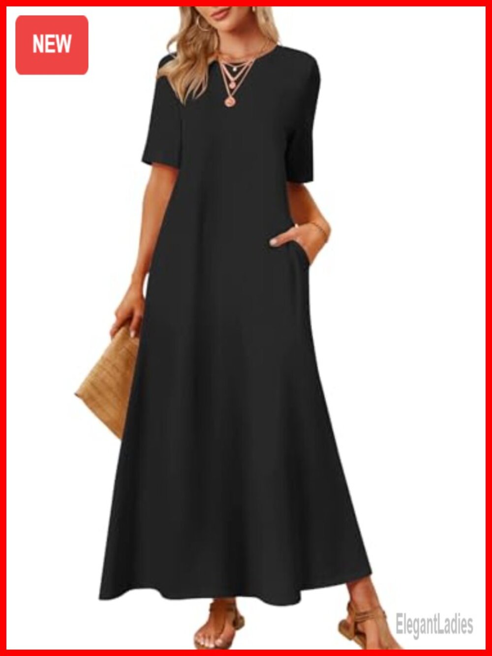 MEROKEETY Women's Summer Short Sleeve Maxi T-Shirt Dress with Pockets